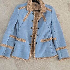 Blue Faux Suede Shearling Coat Jacket by One Girl Who - Small - Like New